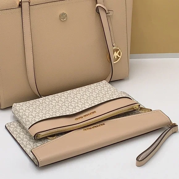 Michael Kors Maisie Large Pebbled Leather 3-in-1 Tote Bag Buff Signature Multi - Picture 13 of 16